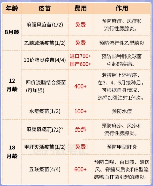 2024年疫苗接种时间表