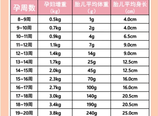 不同孕周孕妇体重增长不同